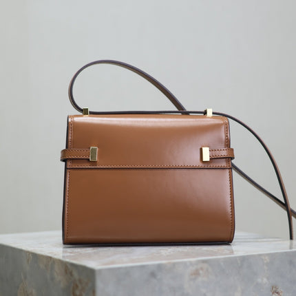 YSL 25S MINI MANHATTAN 19 IN BROWN CALFSKIN GOLD HARDWARE