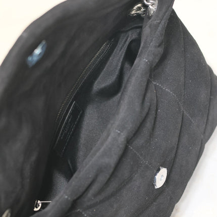 YSL 25S LOULOU PUFFER MM 29 IN BLACK SUEDE SILVER HARDWARE