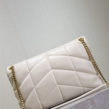 YSL 25S LOULOU PUFFER GM 35 IN BLANC VINTAGE CALFSKIN GOLD HARDWARE