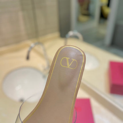 VALENTINO 26S FLAT SLIDES IN BEIGE LAMBSKIN WITH CRYSTAL