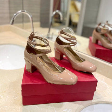 VALENTINO 26S ANKLE STRAP PUMPS 60 MM IN BEIGE PATENT CALFSKIN