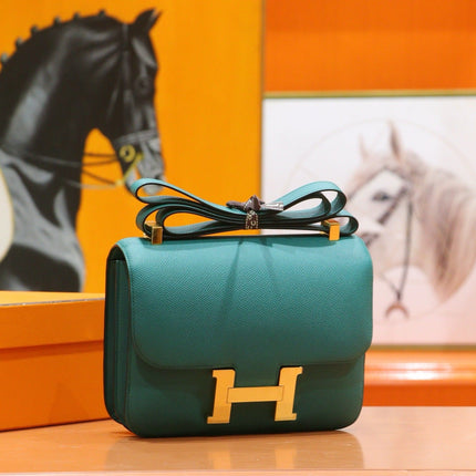 HM 25S CONSTANCE EVERCOLOR BAG 24 CM IN DARK GREEN EPSOM WITH GOLD HARDWARE