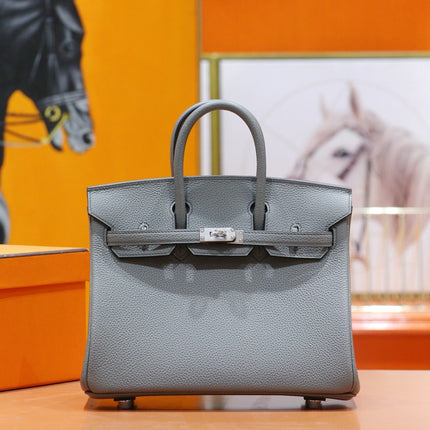 HM 25S BIRKIN BAG 25 CM IN GREY TOGO WITH SILVER HARDWARE