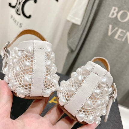 ALAIA PEARL MARY JANE SHOES IN WHITE MESH AND CALFSKIN