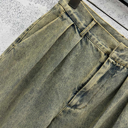Loewe 25 Wide-leg Jeans Light Green-yellow Cotton