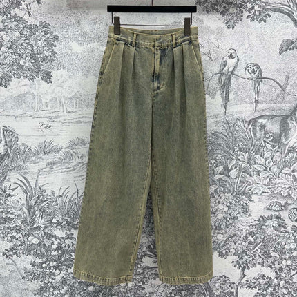 Loewe 25 Wide-leg Jeans Light Green-yellow Cotton