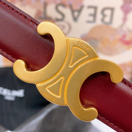 CELINE 25S BELT 25MM REVERSIBLE TRIOMPHE IN BURGUNDY CALFSKIN 565534