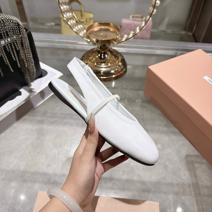 MIUMIU 26S MARY JANE FLATS IN WHITE CALFSKIN
