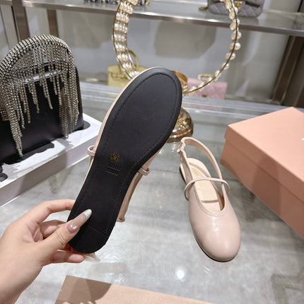 MIUMIU 26S MARY JANE FLATS IN LIGHT PINK CALFSKIN