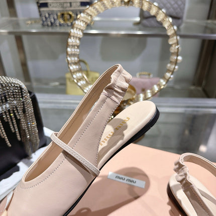 MIUMIU 26S MARY JANE FLATS IN LIGHT PINK CALFSKIN