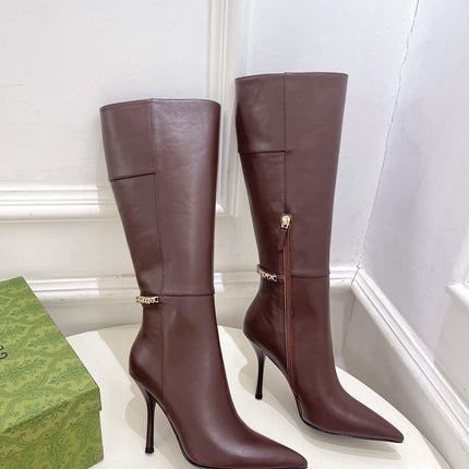 SIGNORIA KNEE BOOTS 4.5CM IN WALNUT BROWN CALFSKIN