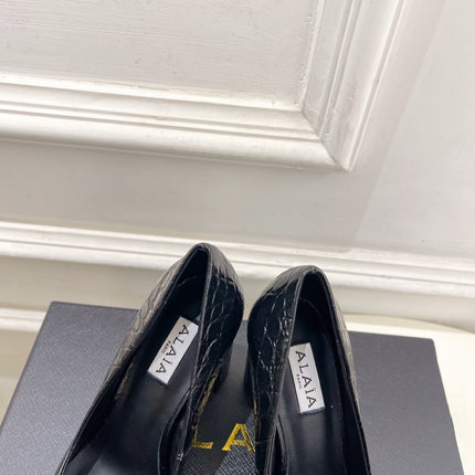 ALAIA 26S HIGH HEELS 95 MM IN BLACK CROCODILE-EMBOSSED CALFSKIN