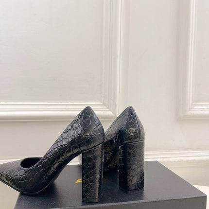 ALAIA 26S HIGH HEELS 95 MM IN BLACK CROCODILE-EMBOSSED CALFSKIN