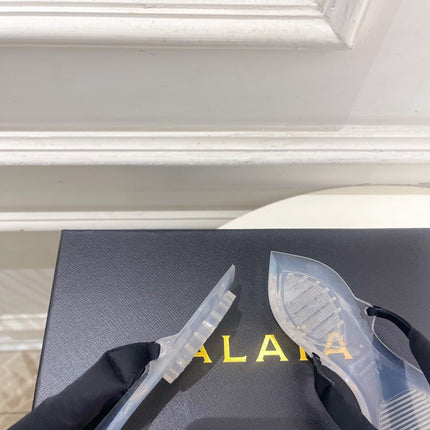ALAIA 26S THONG SANDALS IN BLACK SATIN AND TRANSPARENT PVC