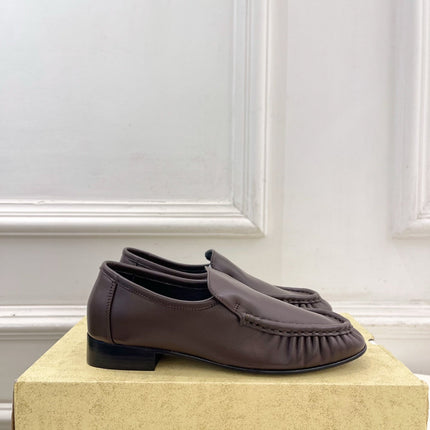 THE ROW 26S MOCCASIN LOAFERS 20MM IN BROWN CALFSKIN