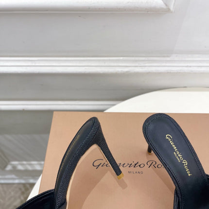 GIANVITO ROSSI 26S HIGH-HEEL SANDALS 80 MM IN BLACK WOVEN FABRIC