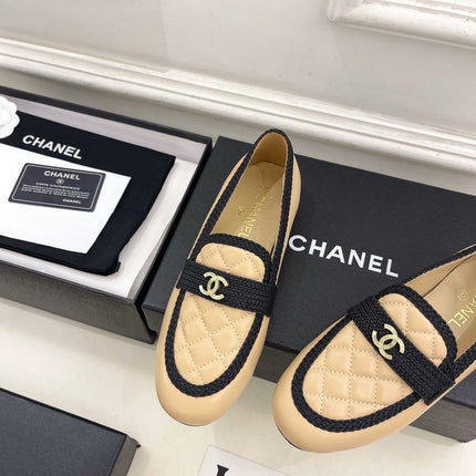 CHANEL 26S LOAFER MULES IN BEIGE LAMBSKIN AND BLACK FABRIC