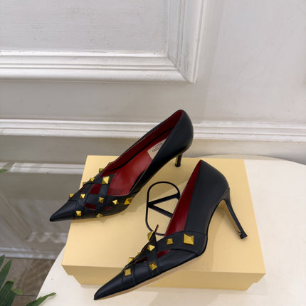 VALENTINO 26S STUDDED POINTED TOE PUMPS 80 MM IN BLACK CALFSKIN