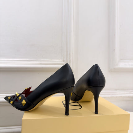 VALENTINO 26S STUDDED POINTED TOE PUMPS 80 MM IN BLACK CALFSKIN