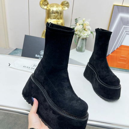 BALMAIN 26S PLATFORM BOOTS 100 MM IN BLACK SUEDE